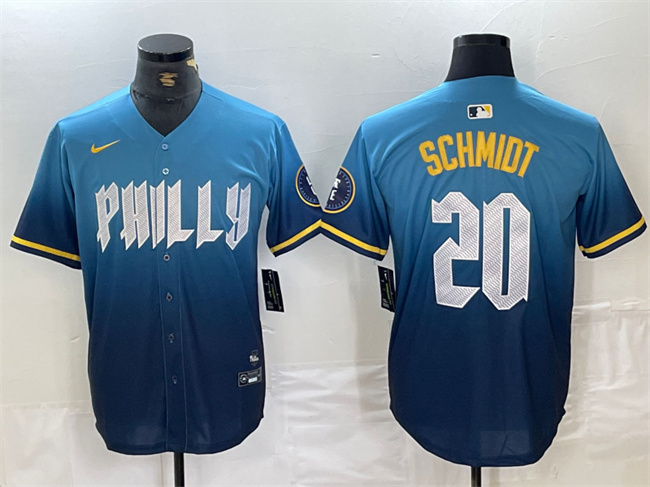Men's Philadelphia Phillies #20 Mike Schmidt Blue 2024 City Connect Limited Stitched Jersey
